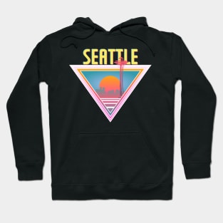 Seattle City Skyline Silhouette Sunrise Retro 80's / 90's Vaporwave Aesthetics - Bright Vintage Design For Sunny Summer Days Hoodie